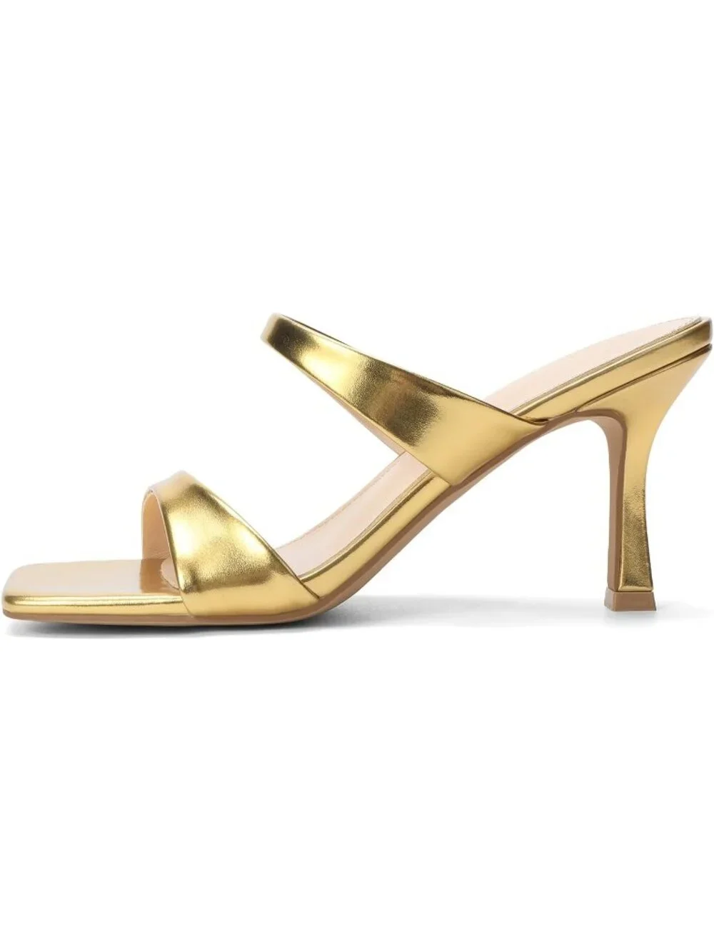 Women's Gold Two Straps Kitten Heels Stiletto Heel Square Open Toe Slip On